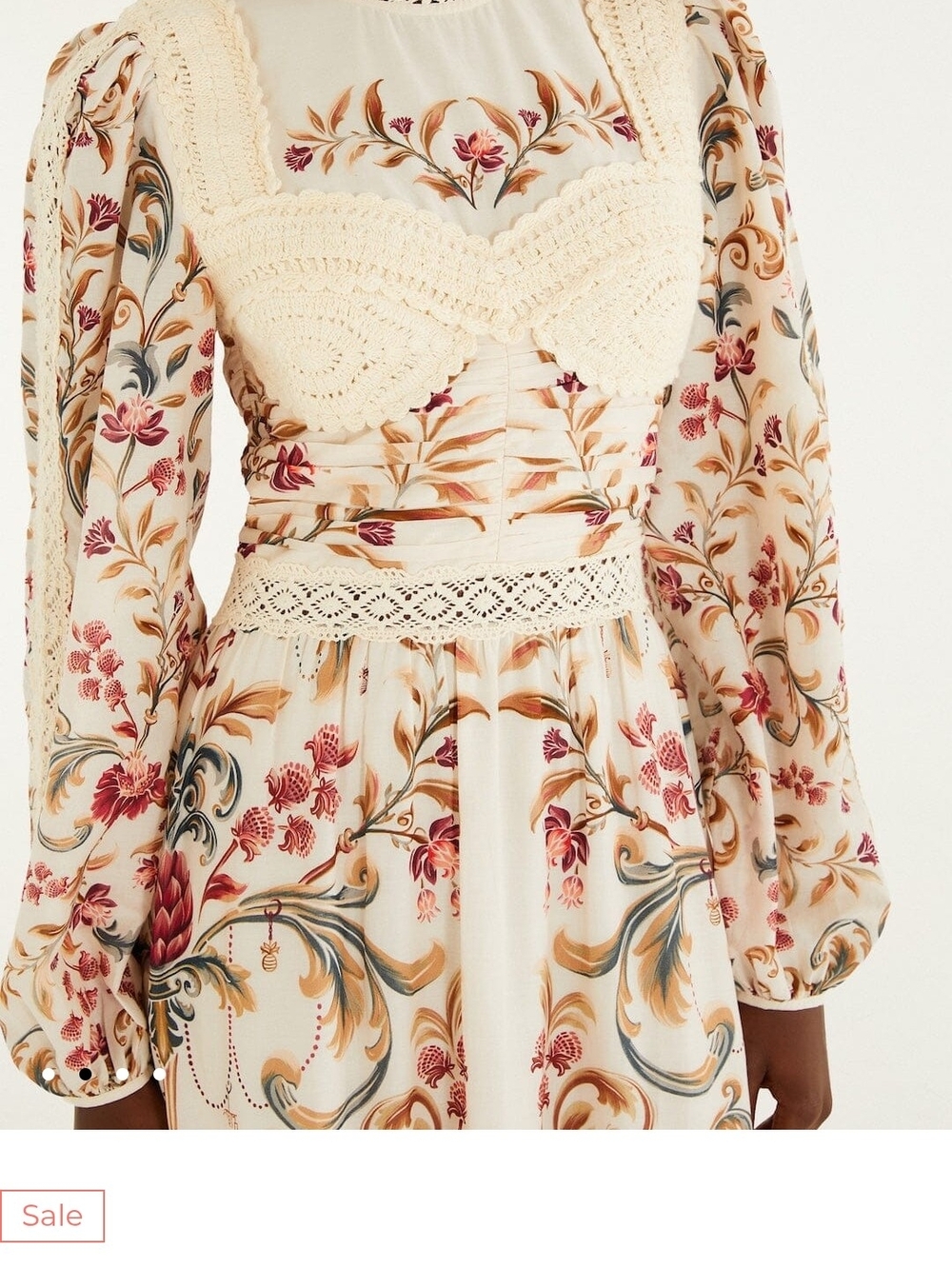 Farm Rio cream royal garden long sleeve crochet midi dress - Picture 3 of 5